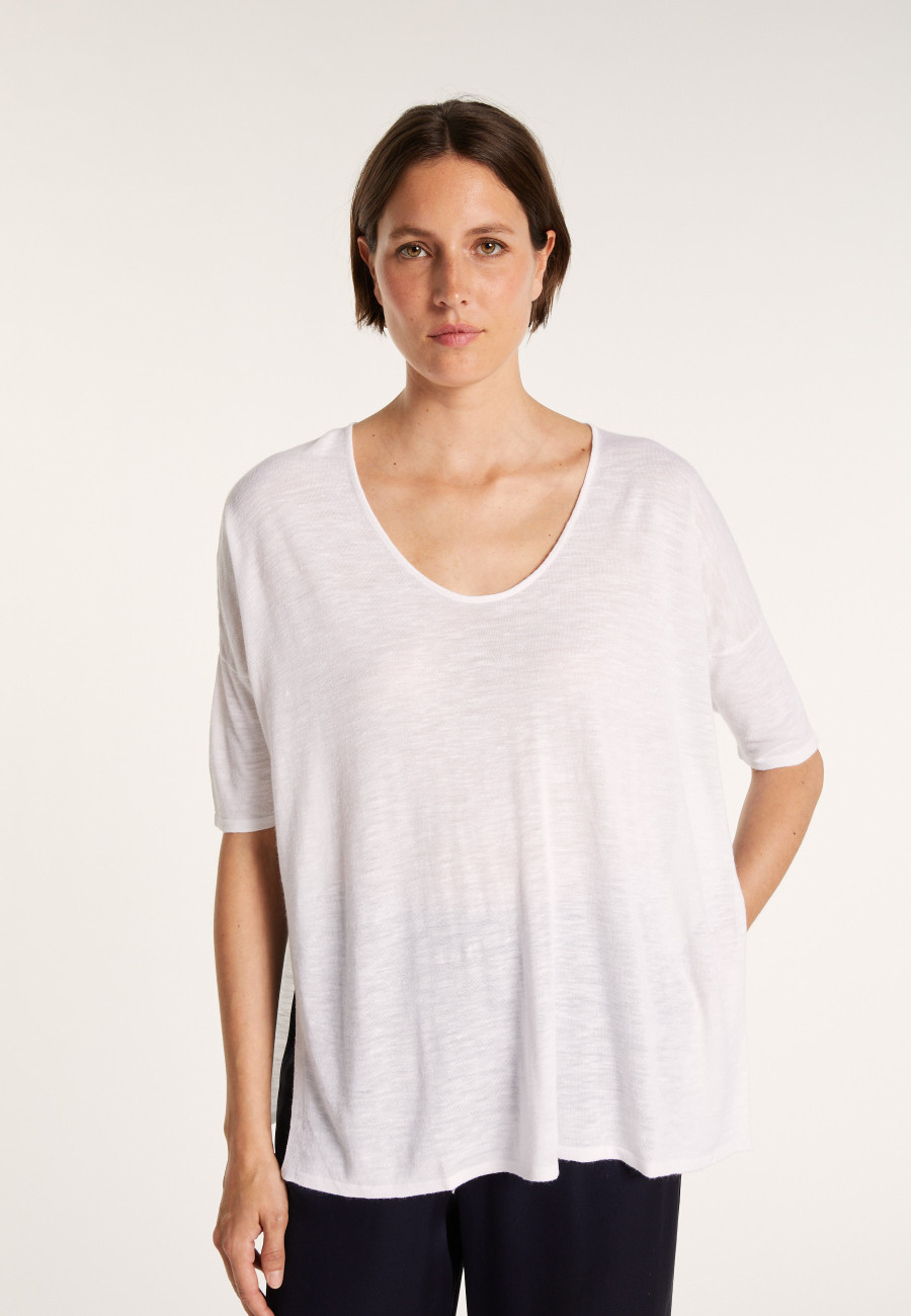 T-shirt oversize en lin flammé - Batalya 6800 blanc - 02 Blanc