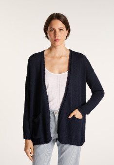 Cardigan à poches en grosse maille - Baryton 7240 marine - 05 Bleu marine