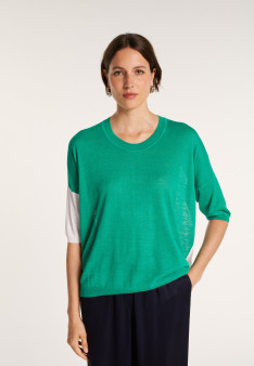 T-shirt ample col rond en lin flammé bicolore - Mairena bis 7336 veronese/blanc - 22 Vert moyen