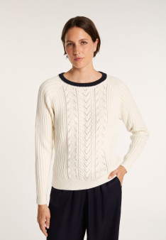 Pull en coton bio - Alice 6908 BLANC/MARINE- 02Blanc