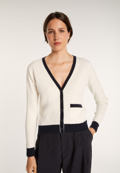 Gilet en coton bio - Alexia 6909 blanc/marine - 02 Blanc