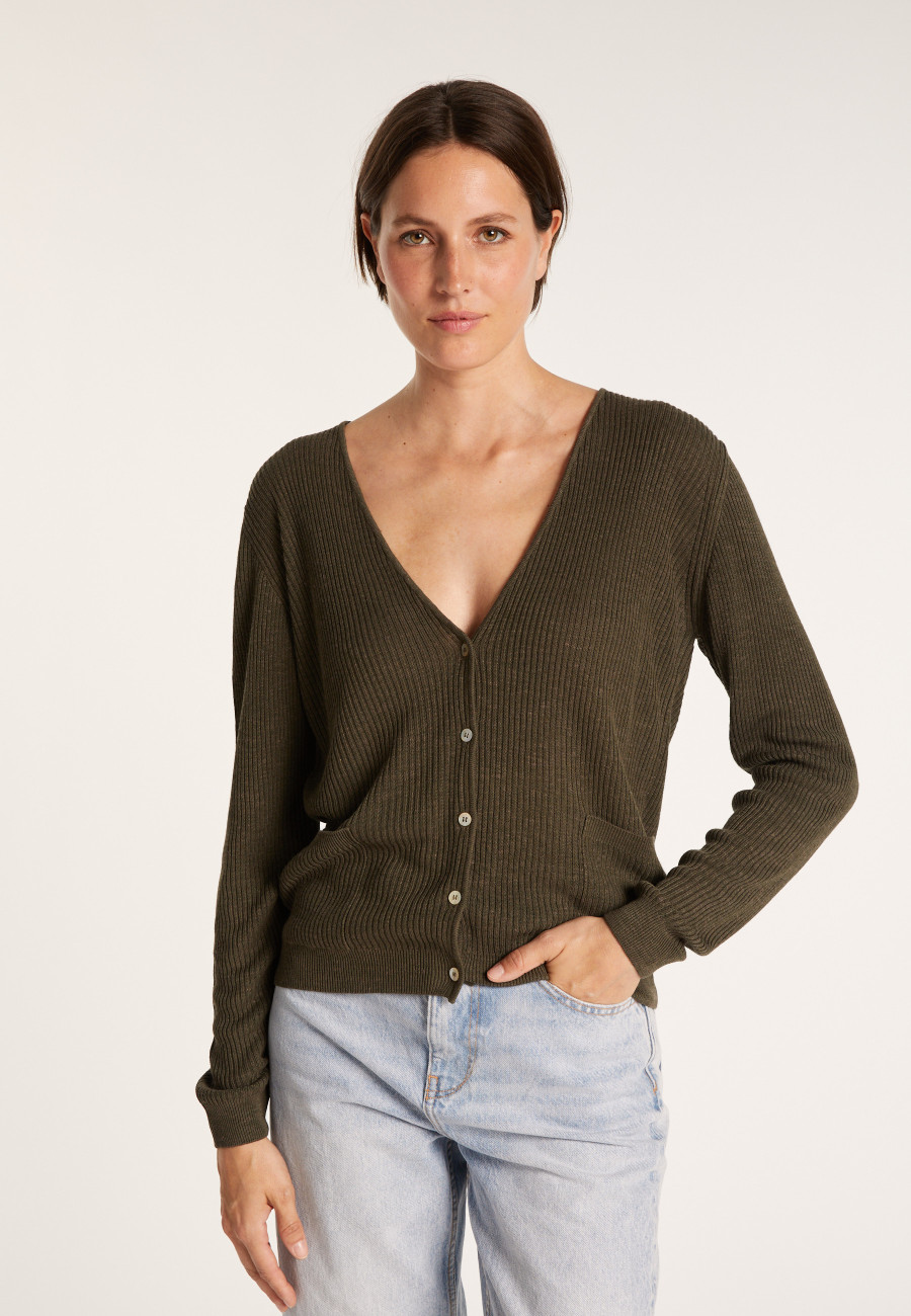 Slub linen cardigan with pockets - Beauté