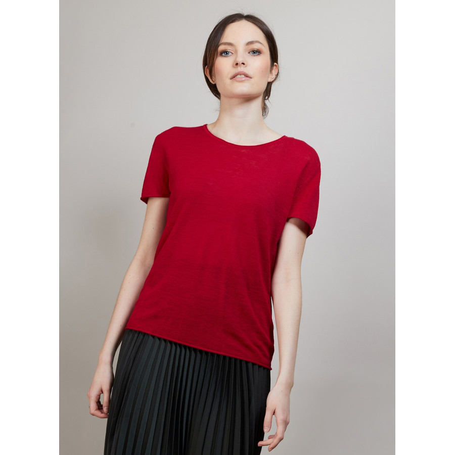 T-shirt col rond en lin flammé - Bang 6880 pavot - 52 Rouge