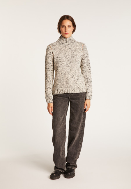 High-neck marled wool jumper - Papyrus
