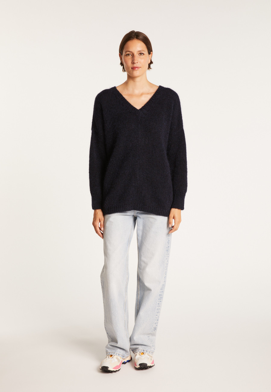 Pull col V avant et arriere en mohair Simon Maison Montagut