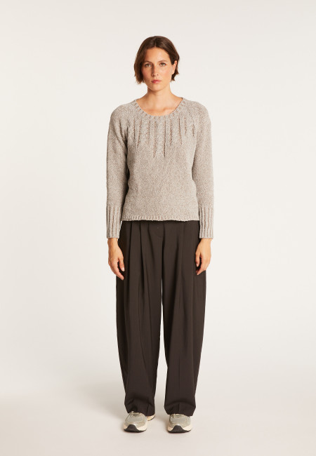 Jumper in silk and wool velour with cabling - Bahamas