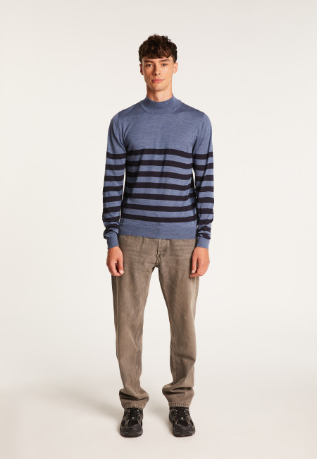 Striped wool sweater with high neck collar - Lazaar