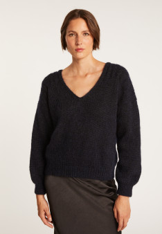 Pull dos torsadé en mohair - Gwen 7085 damas - 18 Violet foncé