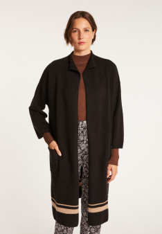 Long 3-ply cashmere cardigan with high collar - Dorys