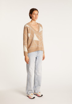 Pull à motifs géométriques en cachemire - Felix - 7103 dune/vapeur/arome - 13 Beige moyen