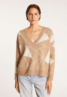 Pull à motifs géométriques en cachemire - Felix - 7103 dune/vapeur/arome - 13 Beige moyen