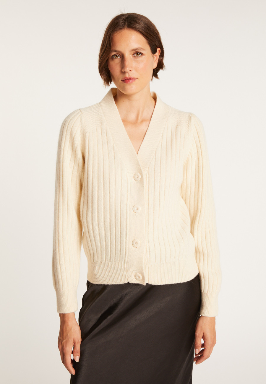 Alpaca wool V-neck cardigan with ribbed edges - Celly