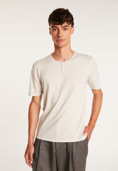 Cotton and cashmere T-shirt with Tunisian collar - Harumi