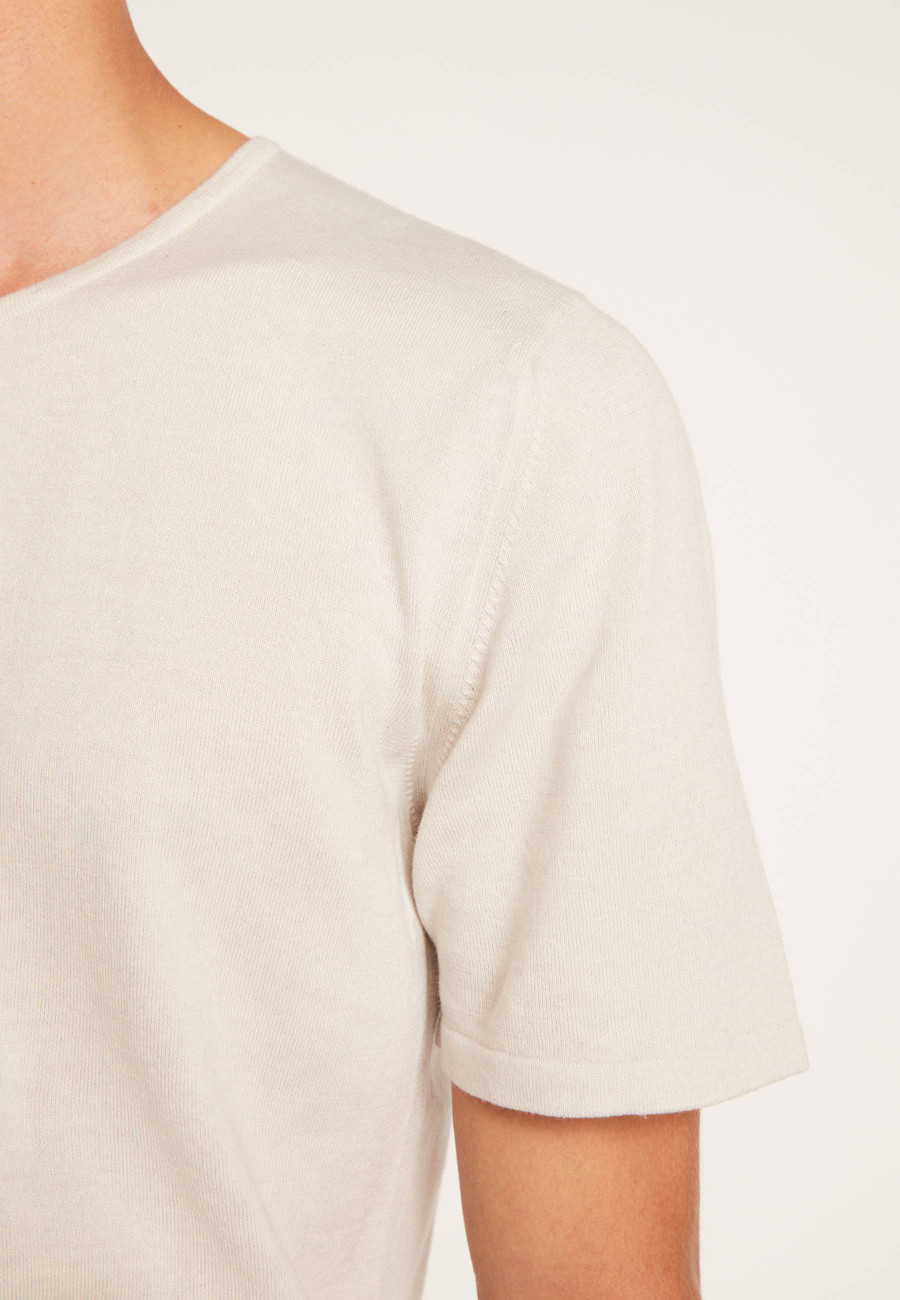 T-shirt col tunisien en coton cachemire - Haruni