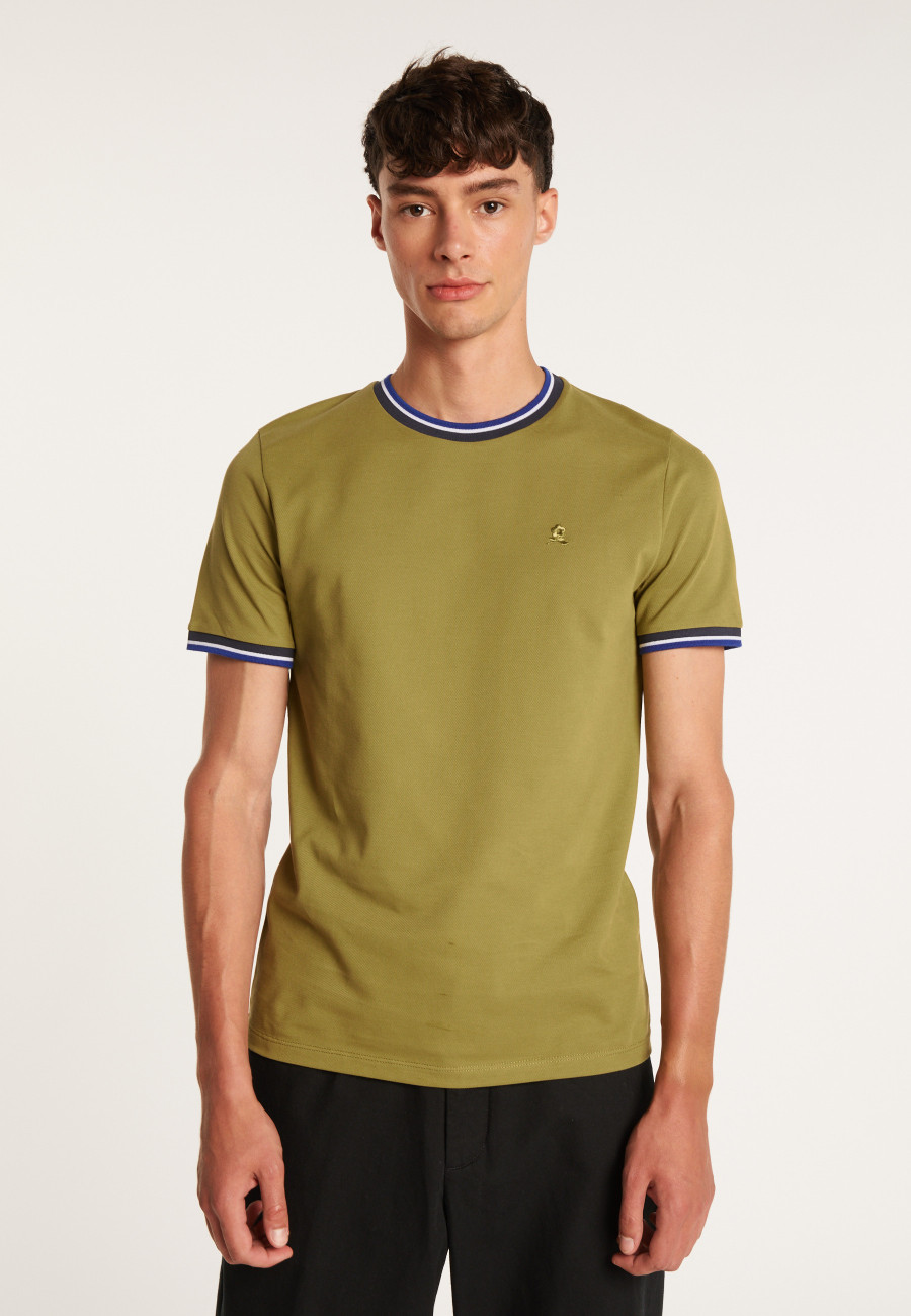 T-shirt col tricolore en coton piqué - Duc