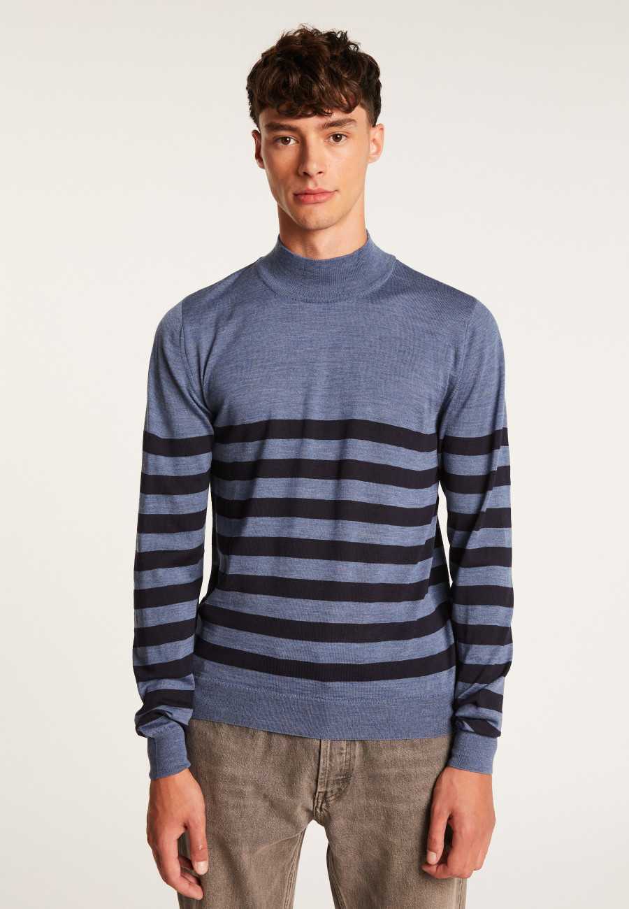 Striped wool sweater with high neck collar - Lazar