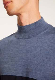 Pull rayé col montant en laine - Lazar 7147 baltique/marine - 05 Bleu marine