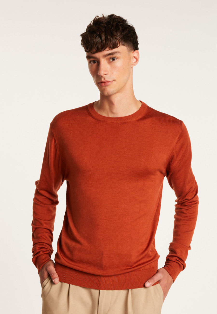 Pull col rond avec logo en laine mérinos - Eddie 7461 cognac - 92 Rouille