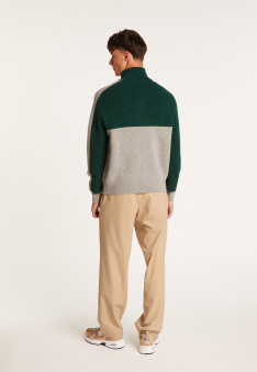 Tricolor alpaca wool sweater with trucker collar - Augustin