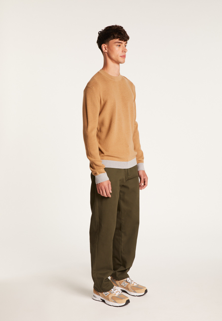 Two-tone round-neck merino wool sweater - Adrien