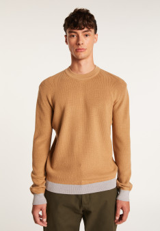 Two-tone round-neck merino wool sweater - Adrien