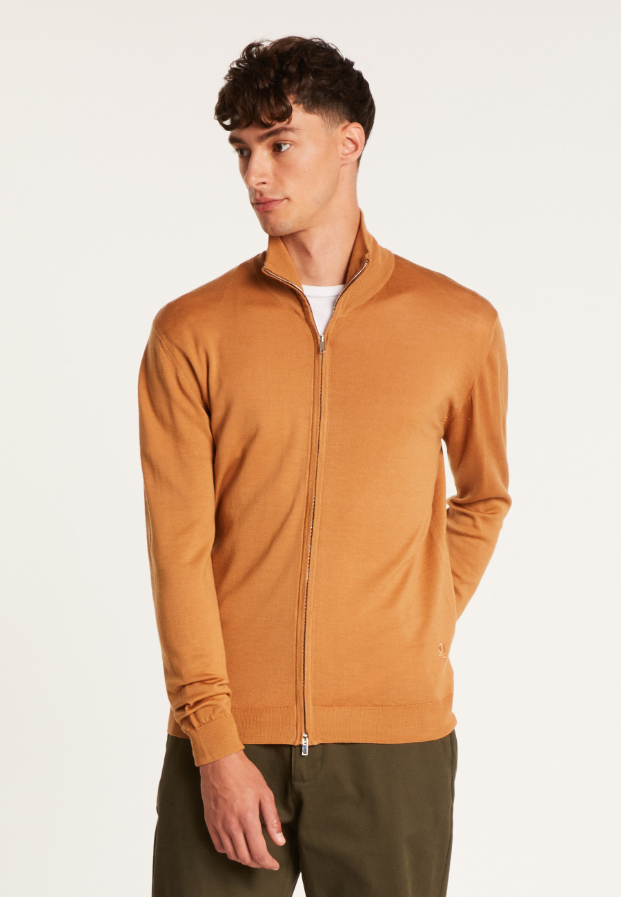 Zipped cardigan with logo in merino wool - Estian