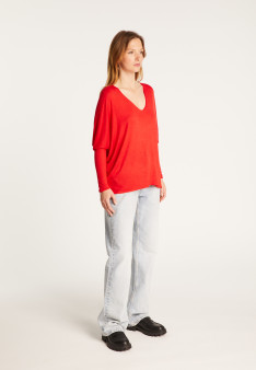 T-shirt col V oversize en fibre de bambou cachemire - Rica