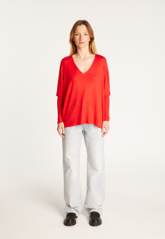 Oversized V-neck T-shirt in bamboo cashmere fiber - Rica