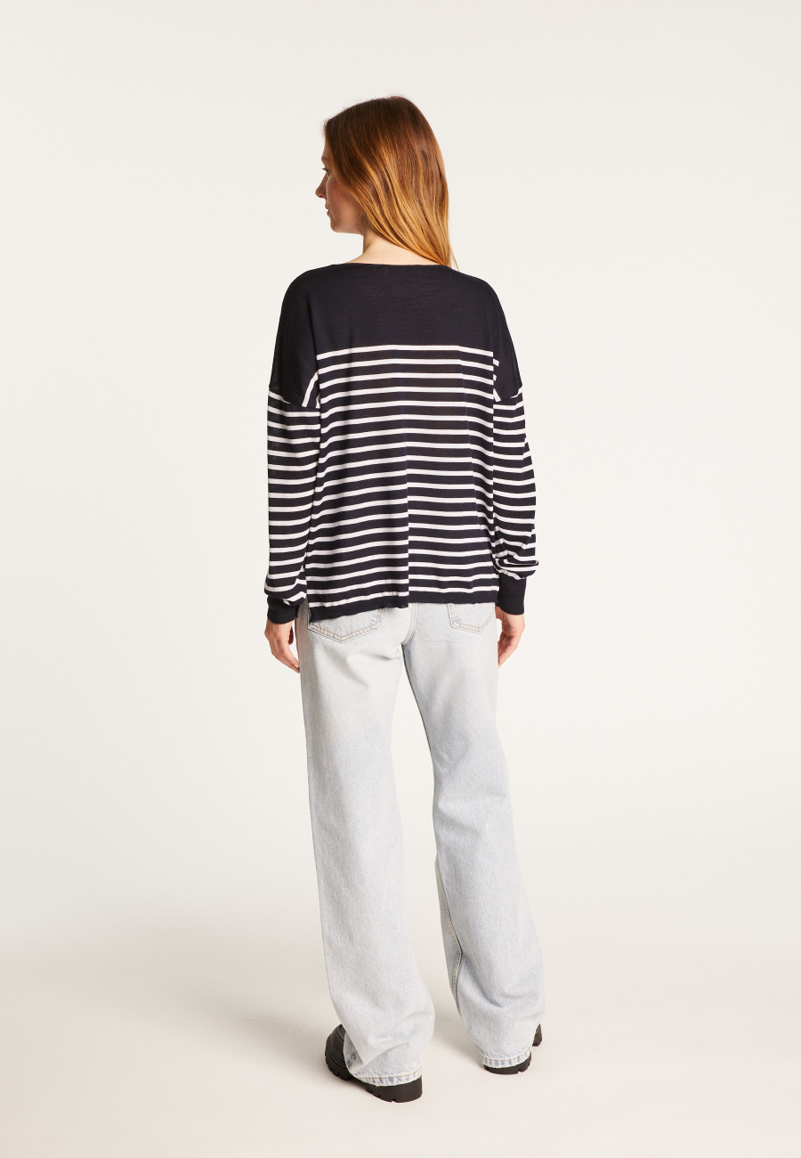 V-neck sailor top in merino wool - Rex