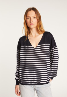 V-neck sailor top in merino wool - Rex