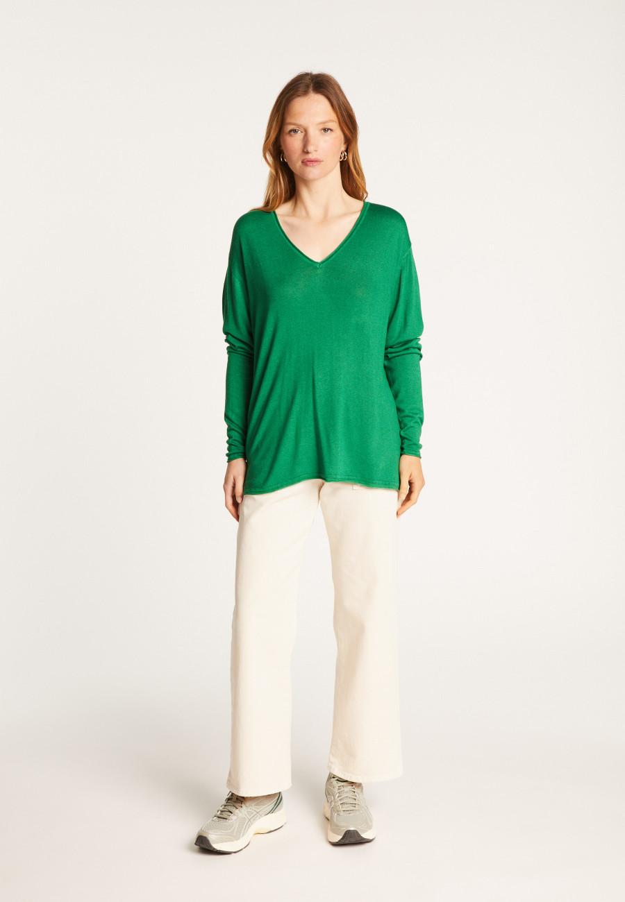 V-neck T-shirt in bamboo cashmere fiber - Aeline