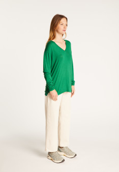 V-neck T-shirt in bamboo cashmere fiber - Aeline