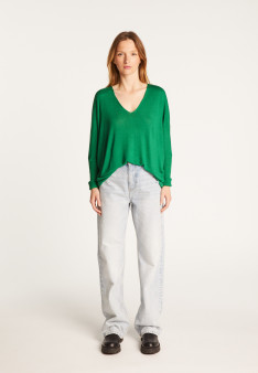 Oversized V-neck T-shirt in bamboo cashmere fiber - Rica