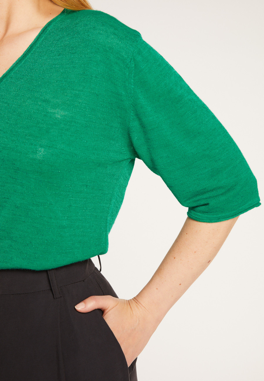 T-shirt uni en lin flammé col V - Mel