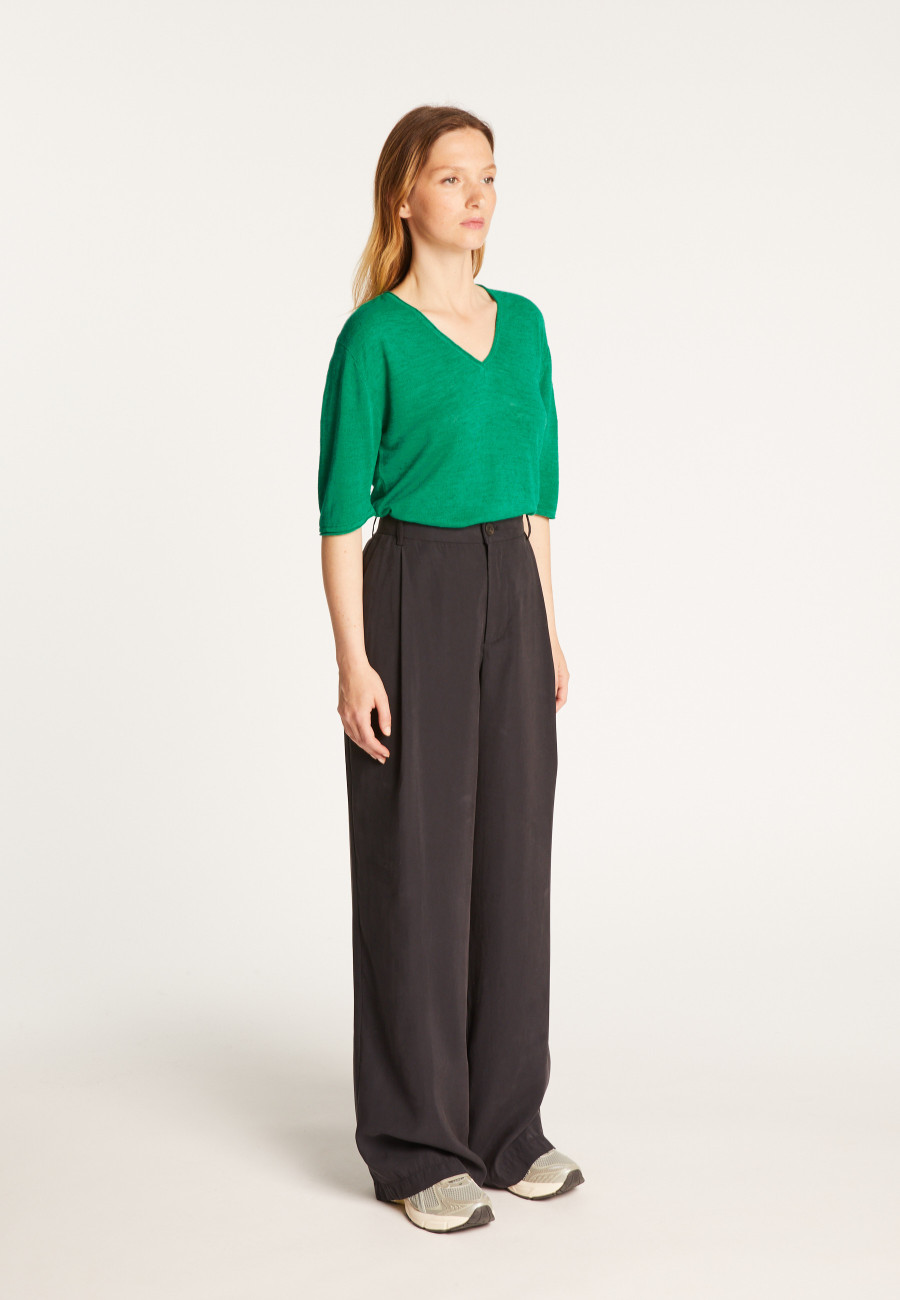 T-shirt uni en lin flammé col V - Mel