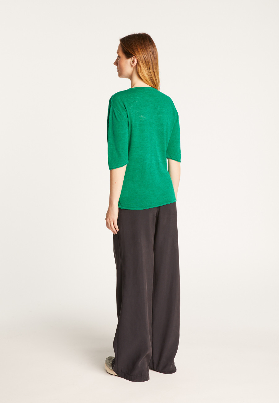 T-shirt uni en lin flammé col V - Mel
