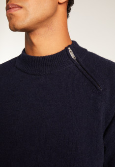 Pull col rond zip épaule en cachemire mélangé - Tiam