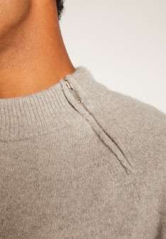 Pull col rond zip épaule en cachemire mélangé - Tiam