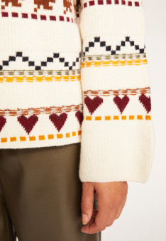 Round neck sweater with patterns in merino wool - Romance