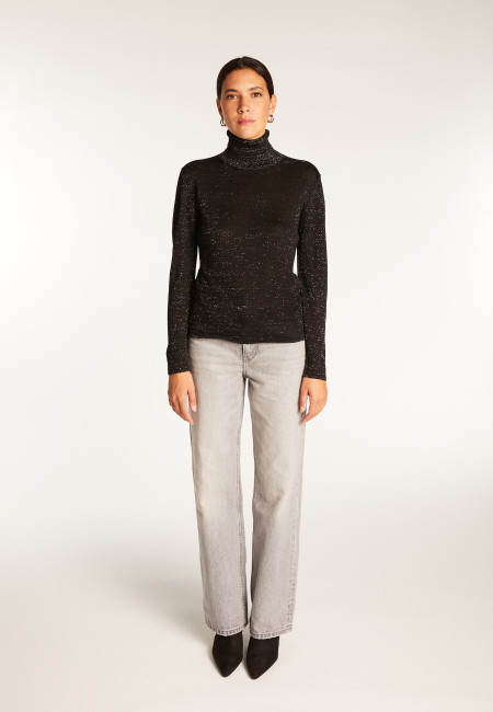 Turtleneck T-shirt in bamboo cashmere lurex fiber - Aéris Lux