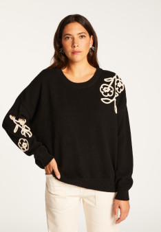 Embroidery sweater in wool and cashmere - Rachel