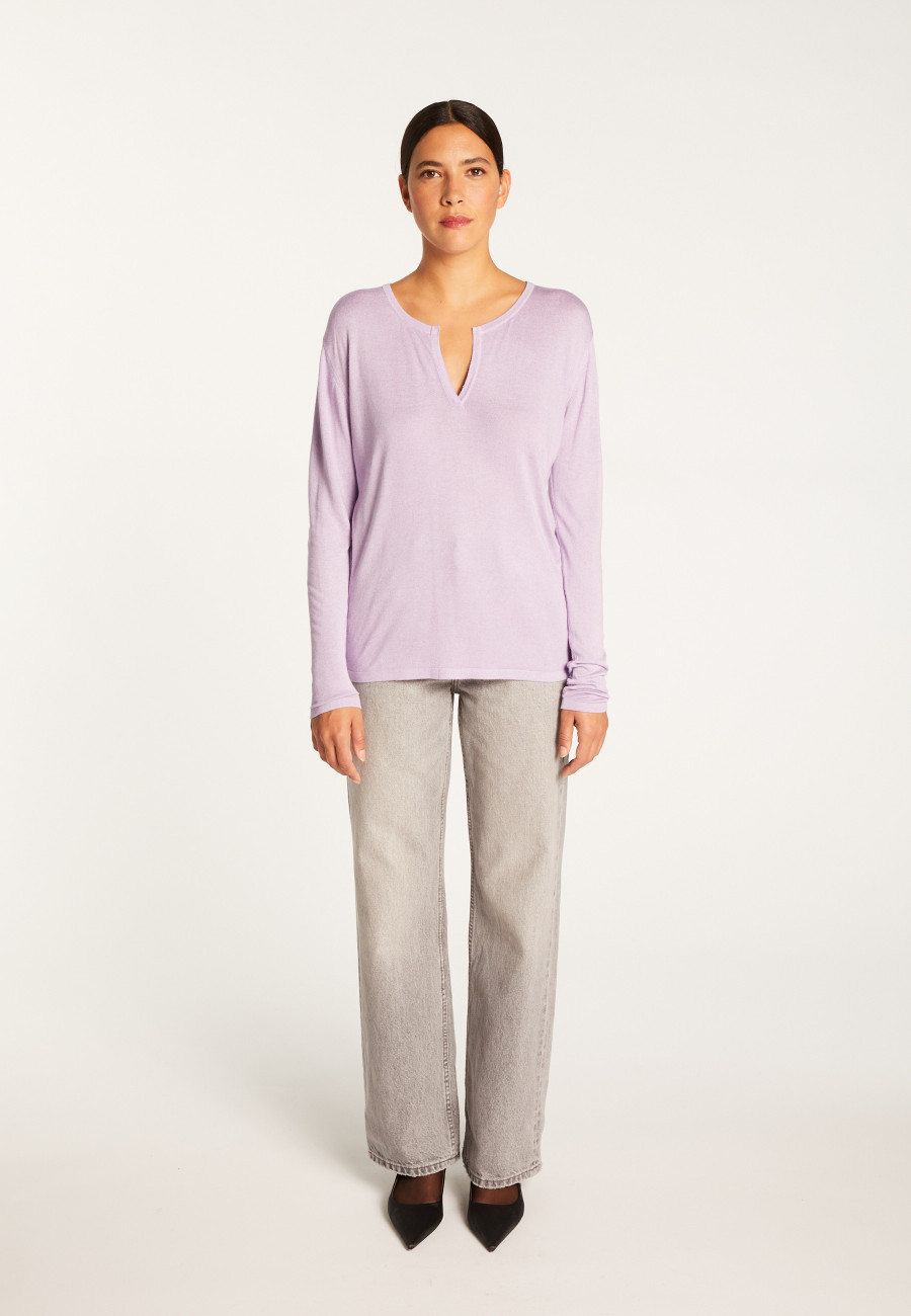 Bamboo cashmere t-shirt with tunisian collar - Alicia