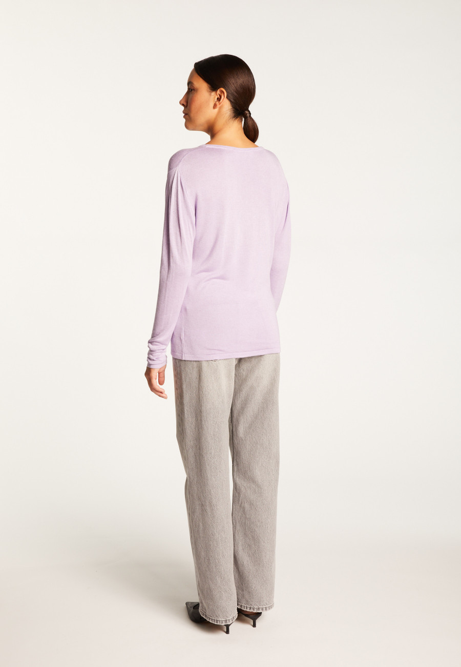 Bamboo cashmere t-shirt with tunisian collar - Alicia