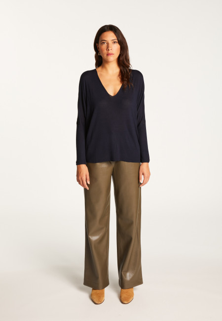 Oversized V-neck T-shirt in bamboo cashmere fiber - Rica