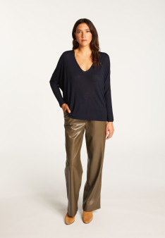 Oversized V-neck T-shirt in bamboo cashmere fiber - Rica