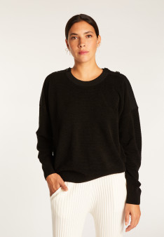 Wool and velvet sweater with shoulder buttons - Rochelle