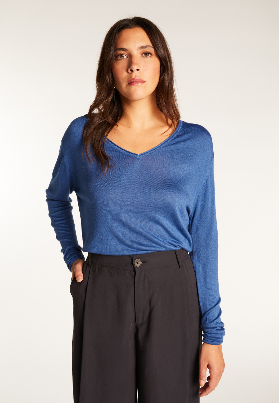 V-neck T-shirt in bamboo cashmere fiber - Aeline