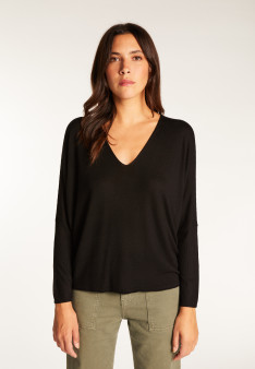 Oversized V-neck T-shirt in bamboo cashmere fiber - Rica