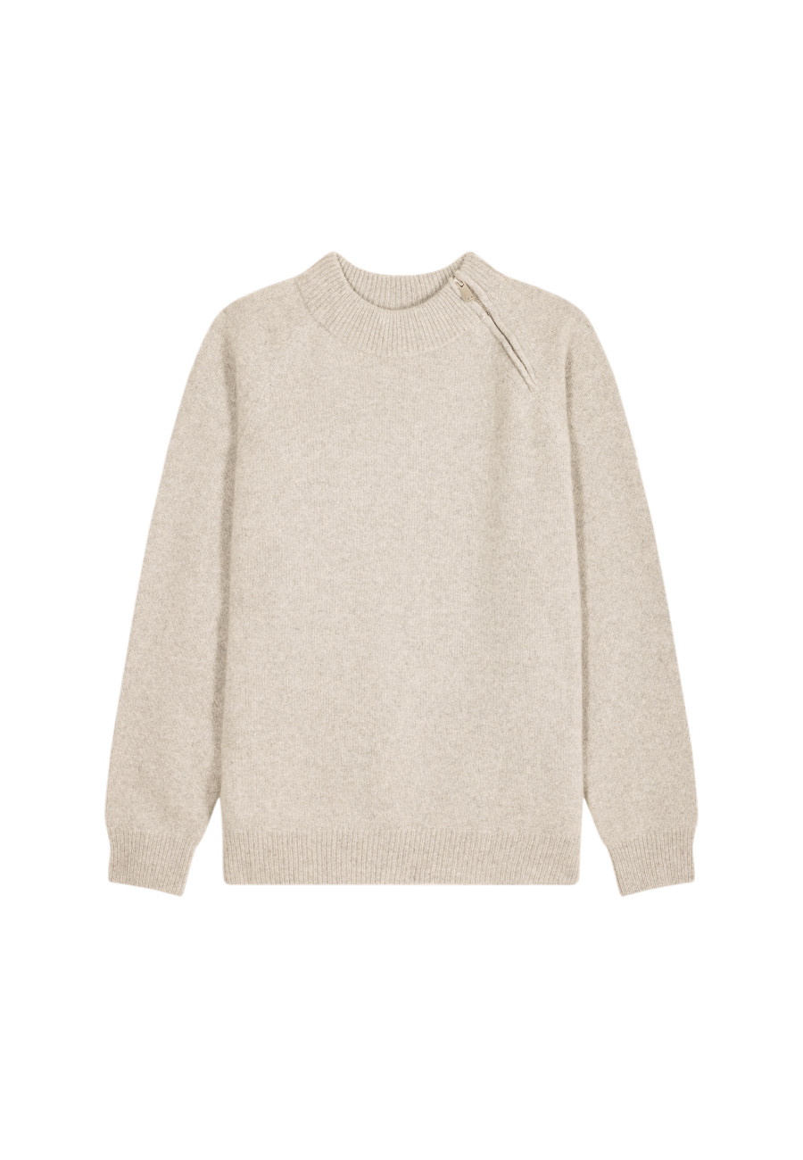 Cashmere Blend Zip-Up Shoulder Sweater - Tiam