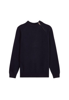 Pull col rond zip épaule en cachemire mélangé - Tiam